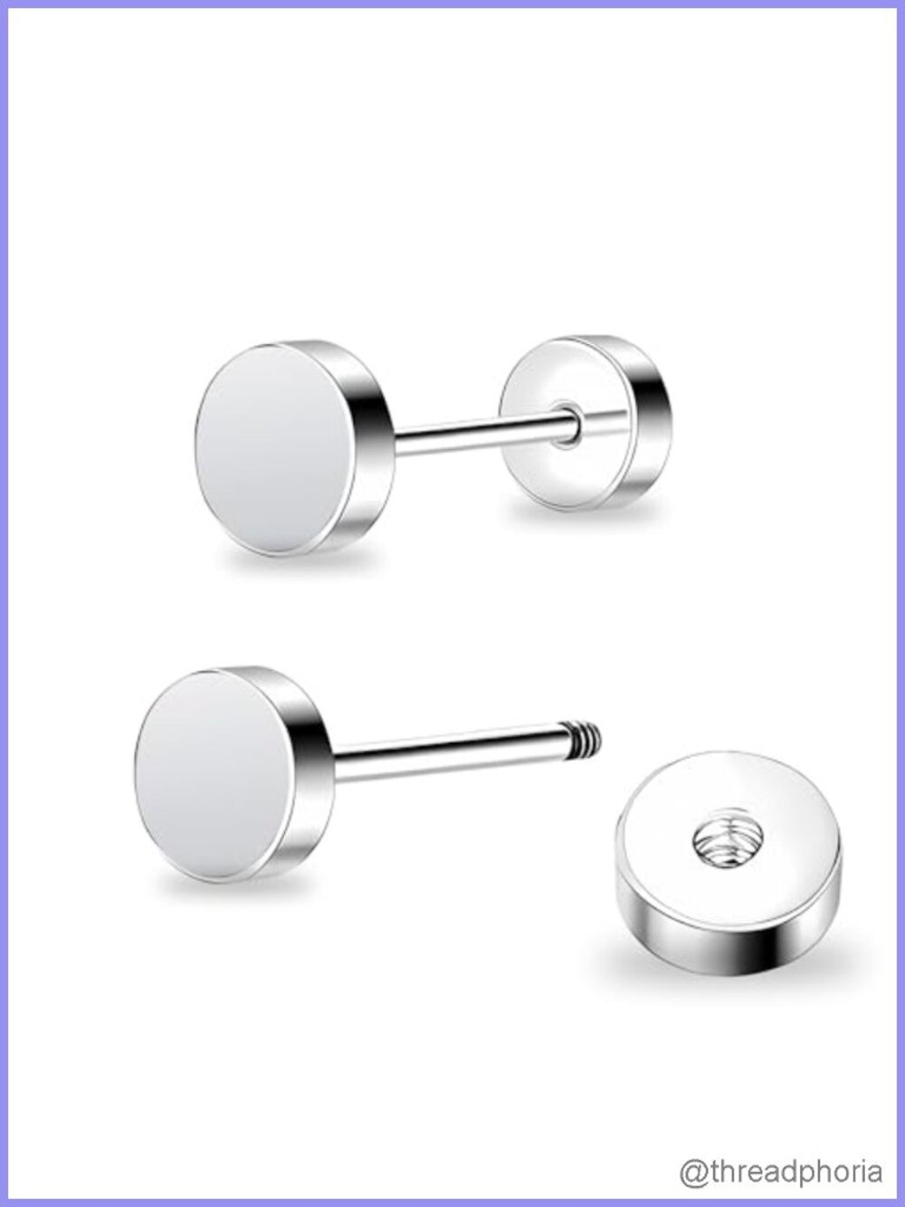 Titanium Flat Back Stud Earrings Hypoallergenic Screw Back Cartilage Earrings
